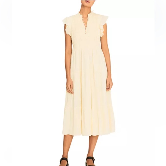 ba&sh Noah Shirred Midi Dress in Jaunde Yellow - Picture 4 of 16